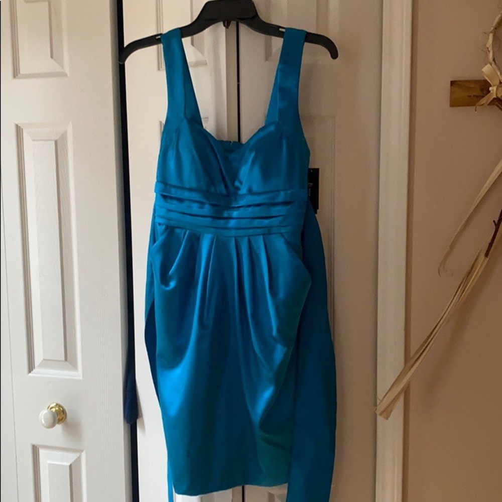 Vintage Blue Turquoise Solid Satin Formal Dress
